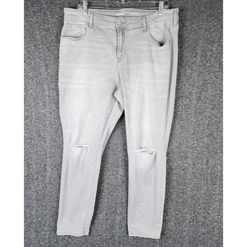 Old Navy Jeans Womens 16 Rockstar Gray Distressed Mid Rise Skinny EUC